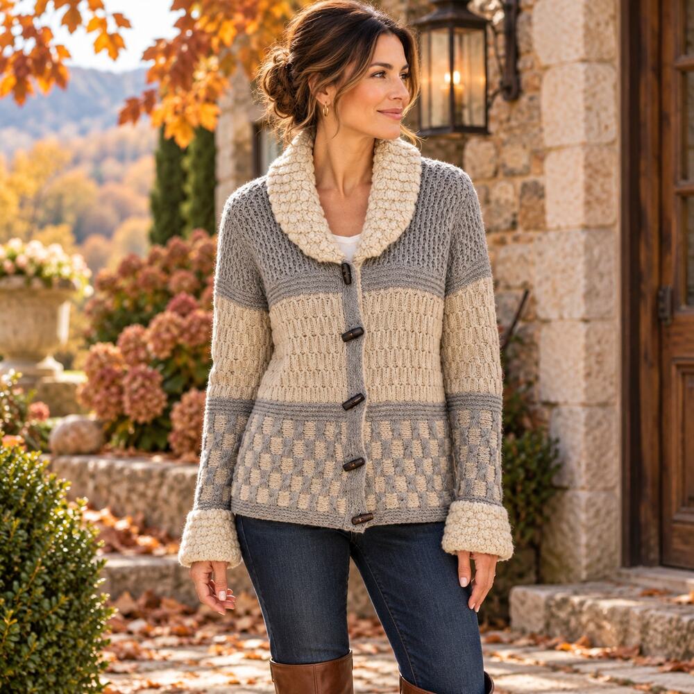Liz Claiborne Cardigan XL Wool Blend Chunky Knit Toggle Vintage Coastal